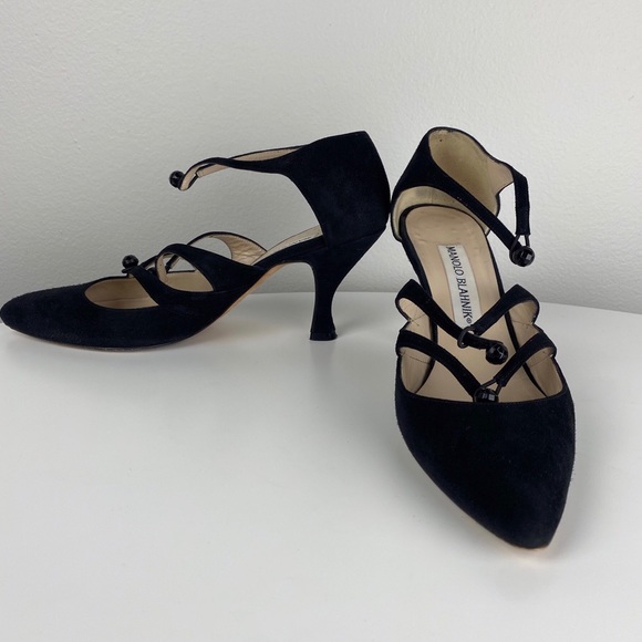 Manolo Blahnik Black Suede Ankle Strap Pumps - Picture 5 of 10